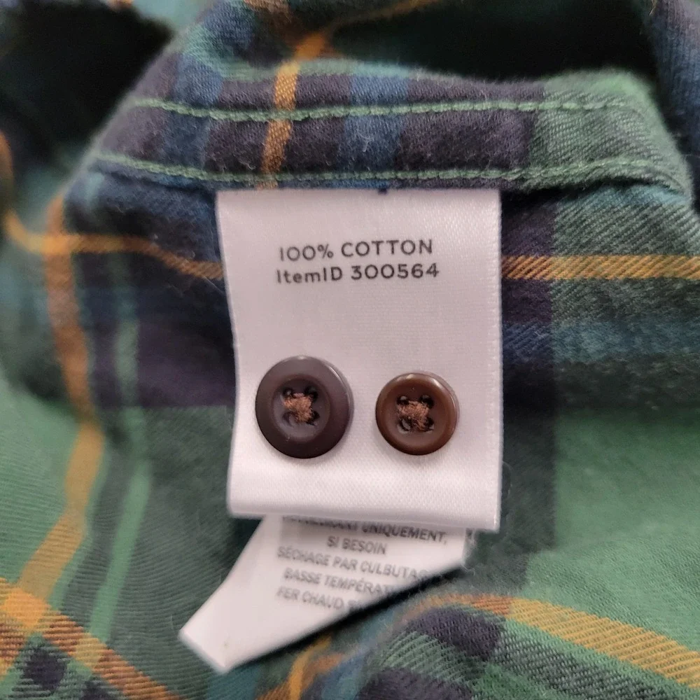 LL Bean Signature slim‎ fit green plaid flannel shirt size XL
